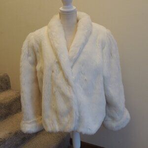 Vintage White Faux Fur Coat Jacket | Made in USA | Retro Glam
